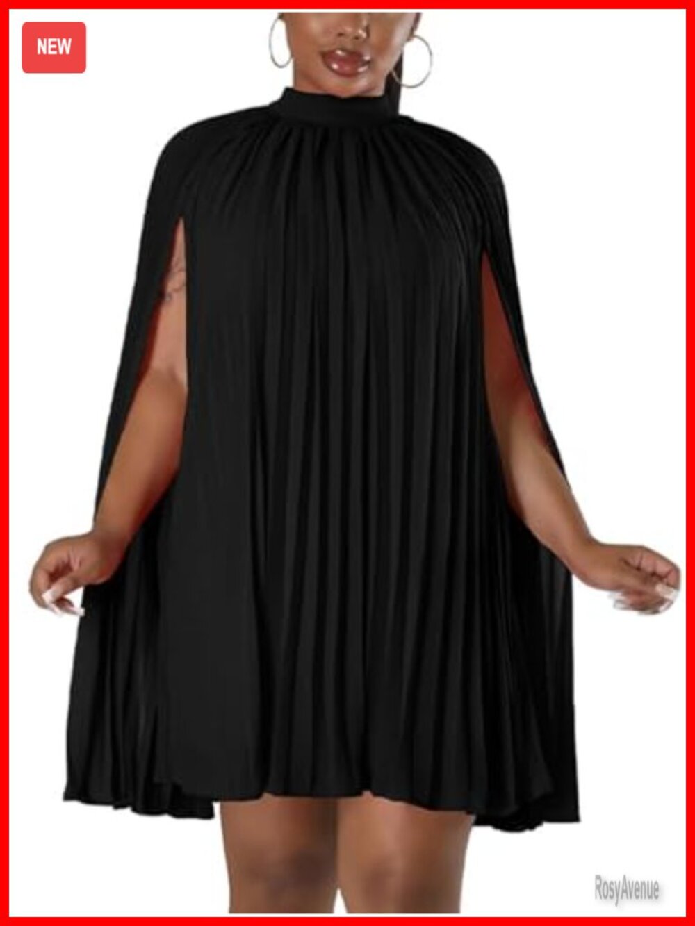 Chiffon Cape Dress Pleated High Neck Cocktail Party Mini Dress
